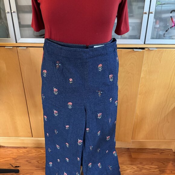 Moonray Briony cross-stitch high rise wide leg denim pants XL US 12 UK 16 - Picture 1 of 10